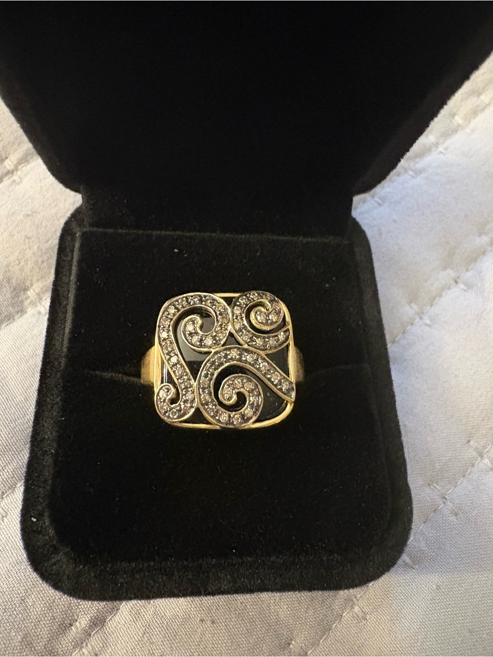 10k gold black onyx champagne diamond ring size 10 NWOT